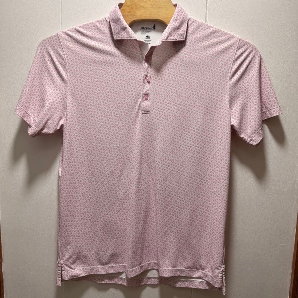 johnnie-O Men Large Pink Performance Polo Shirt UPF 50 Short Sleeve Golf